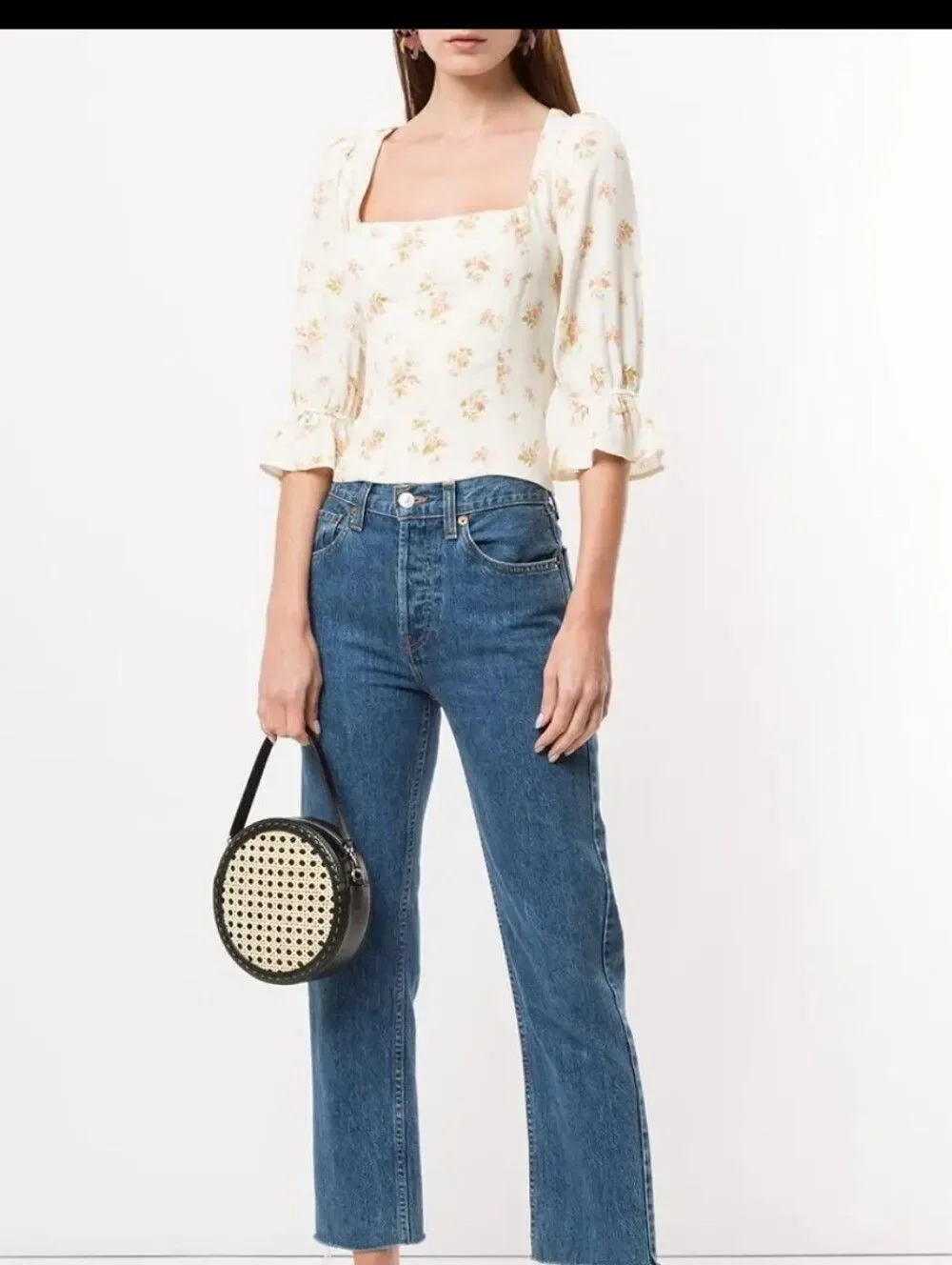 Reformation Ana Floral Square-Neck Blouse Size 6